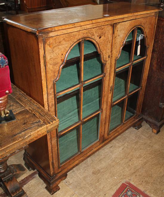 Georgian style walnut glazed low bookcase